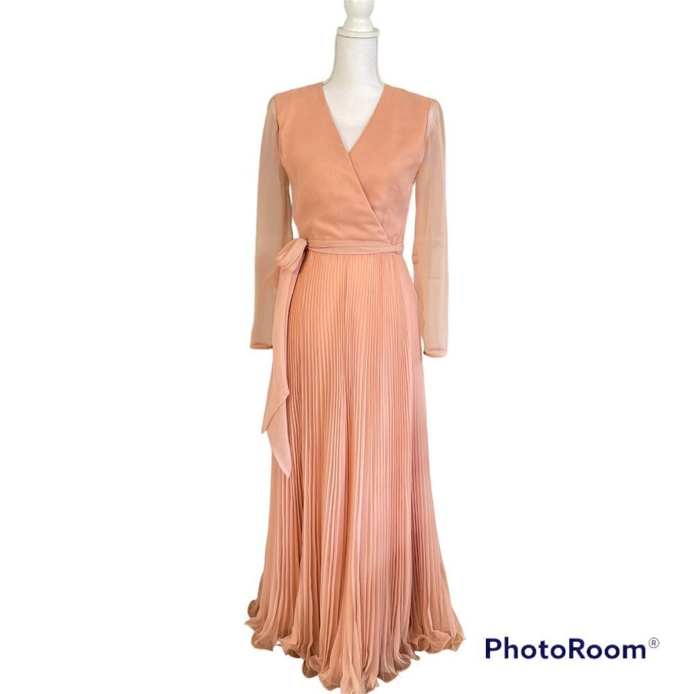 Vintage Miss Elliette 60's 70's Chiffon Micro Pleat Long Maxi Cocktail Dress XS